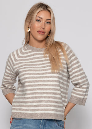 Gestreiftes Strickoberteil - taupe-offwhite