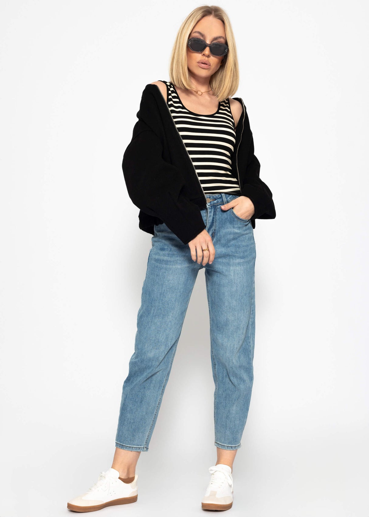 Striped tank top - black-off-white