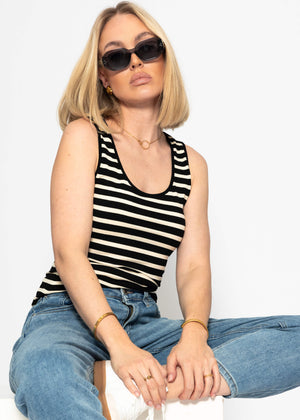 Striped tank top - black-off-white