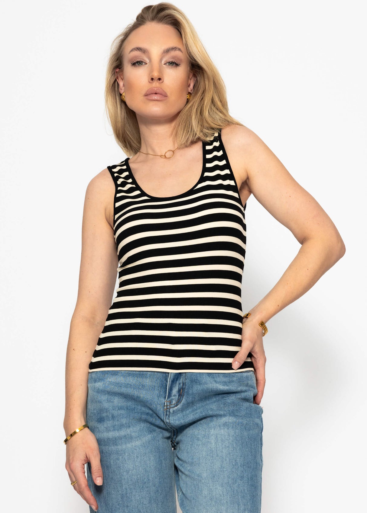 Striped tank top - black-off-white