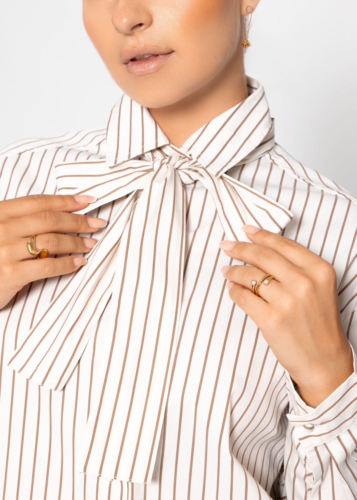Striped flared blouse - beige