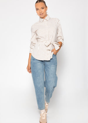 Striped flared blouse - beige