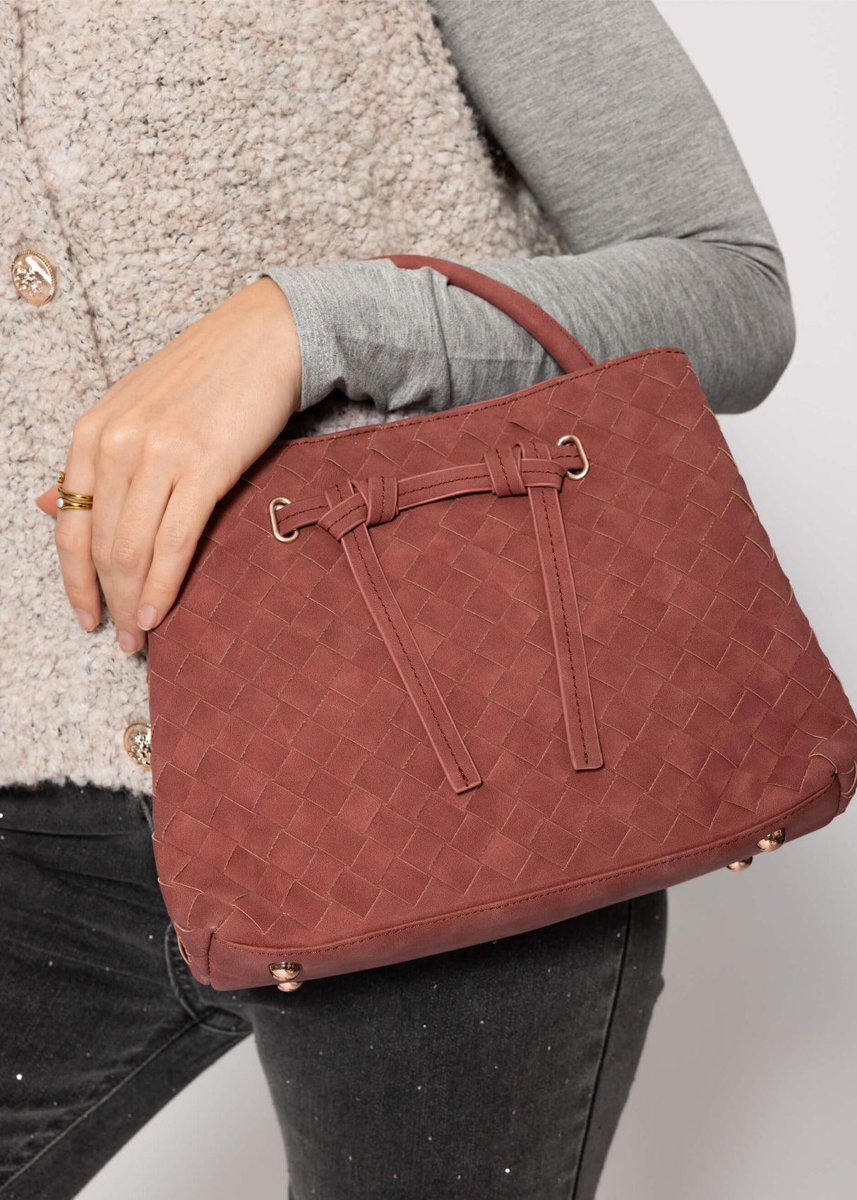 Woven handbag - mauve