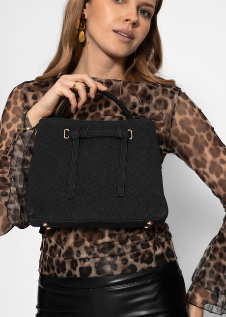 Woven handbag - black