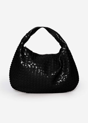 Woven shoulder bag - black