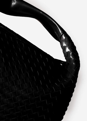 Woven shoulder bag - black