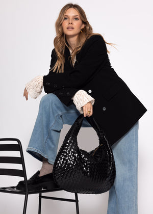 Woven shoulder bag - black