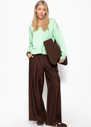 Shiny fabric trousers with a straight leg - brown