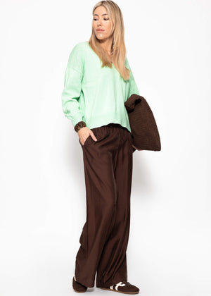 Shiny fabric trousers with a straight leg - brown