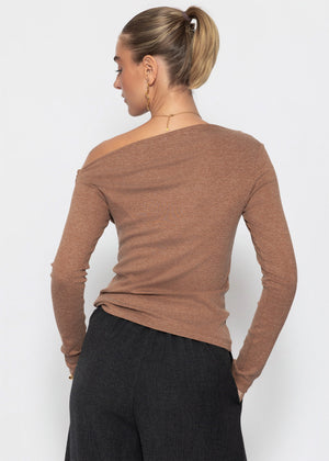 Glitzershirt mit asymmetrischem Ausschnitt - braun