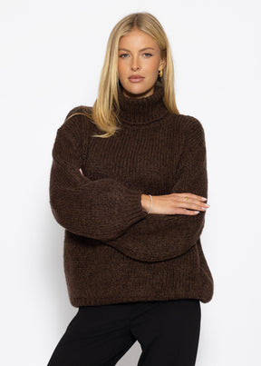 Grober Strickpullover mit Rollkragen - dunkelbraun