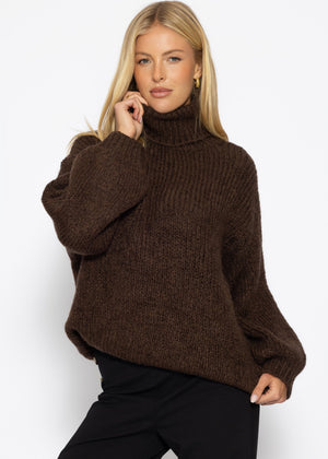 Grober Strickpullover mit Rollkragen - dunkelbraun
