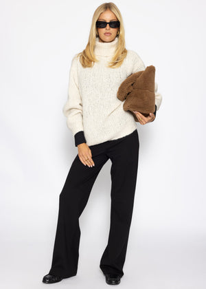 Grober Strickpullover mit Rollkragen - offwhite