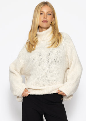 Grober Strickpullover mit Rollkragen - offwhite