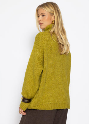 Grober Strickpullover mit Rollkragen - olivgrün