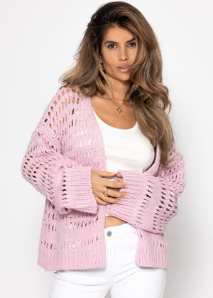 Casual cardigan with lace pattern - pink