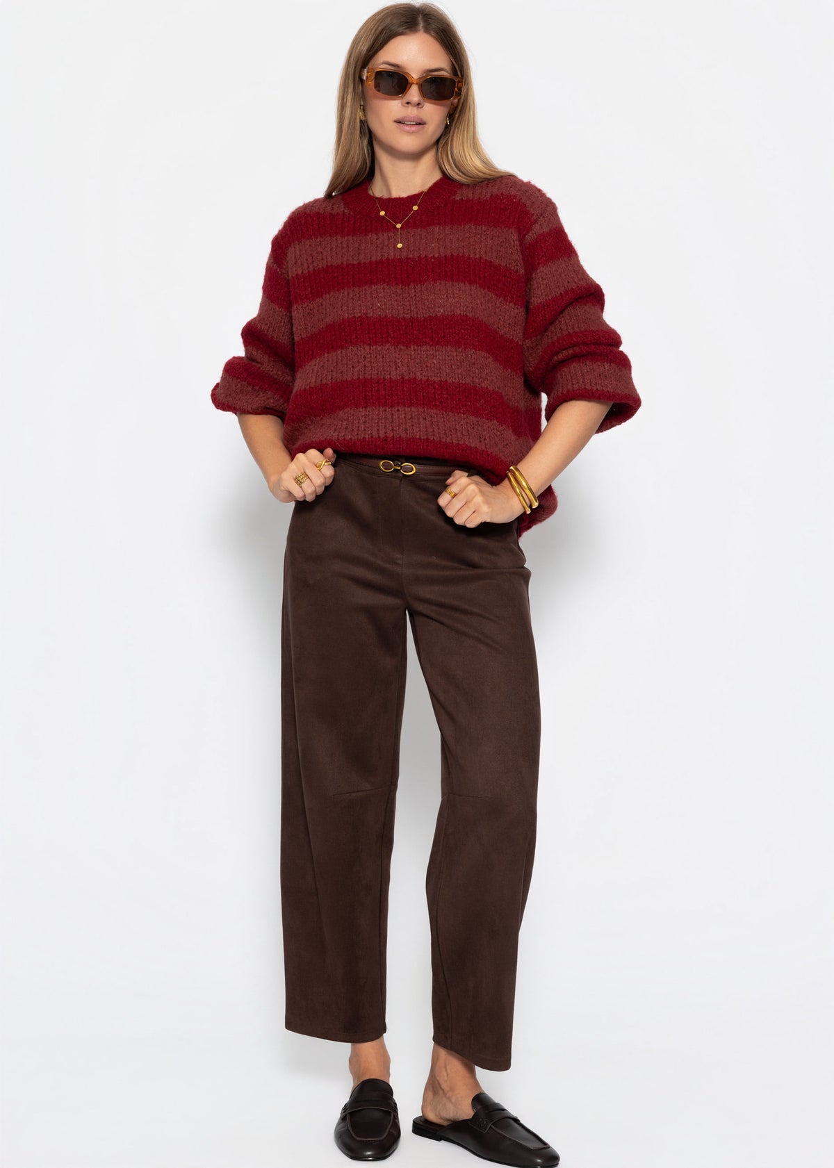 Grobstrickpullover - mauve-rot