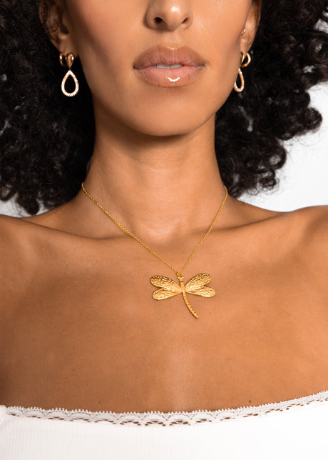 Necklace with dragonfly pendant - gold