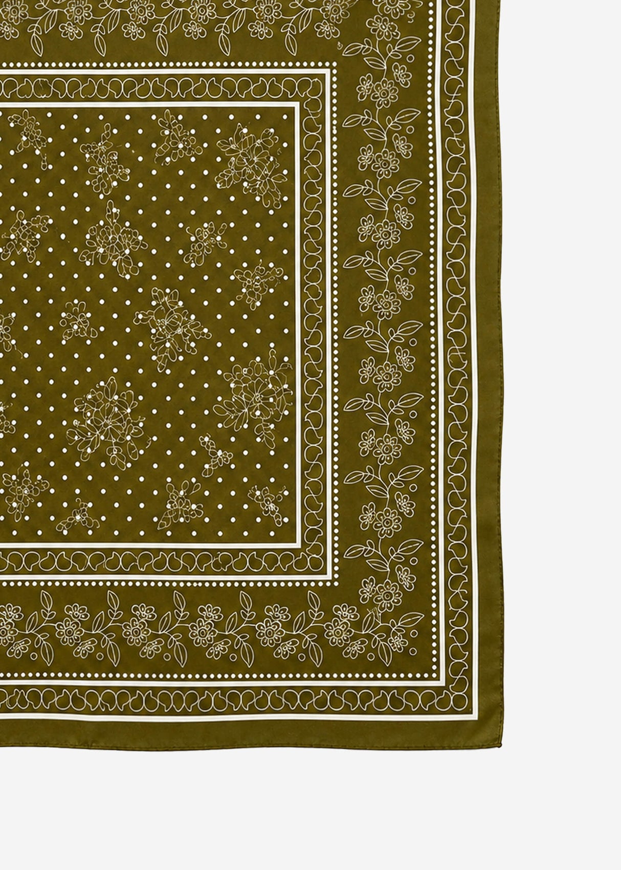 Halstuch mit Blumenbordüre - khaki