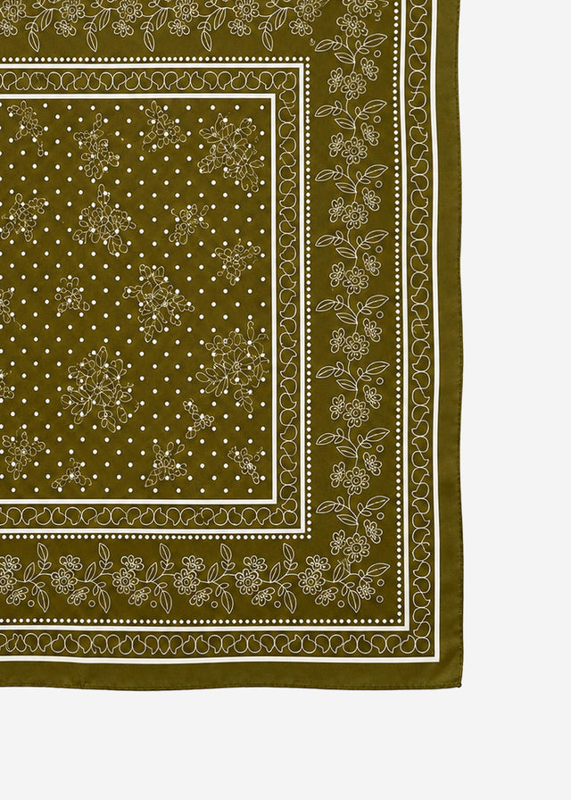 Halstuch mit Blumenbordüre - khaki