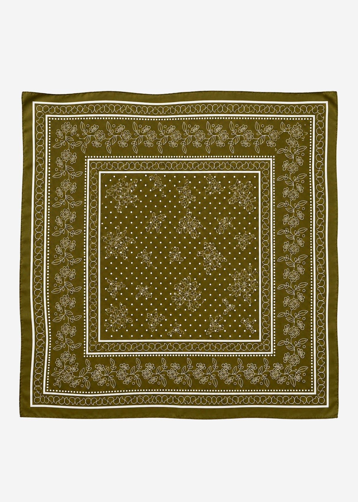 Halstuch mit Blumenbordüre - khaki