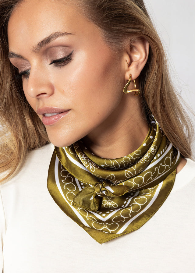 Halstuch mit Blumenbordüre - khaki