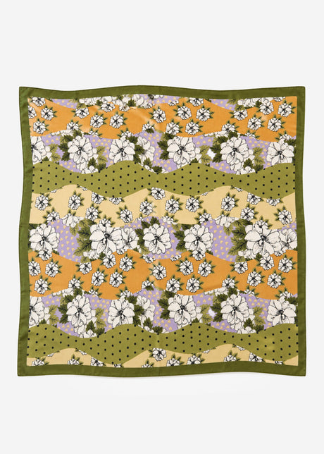 Halstuch mit floralem Patchwork-Design - khaki