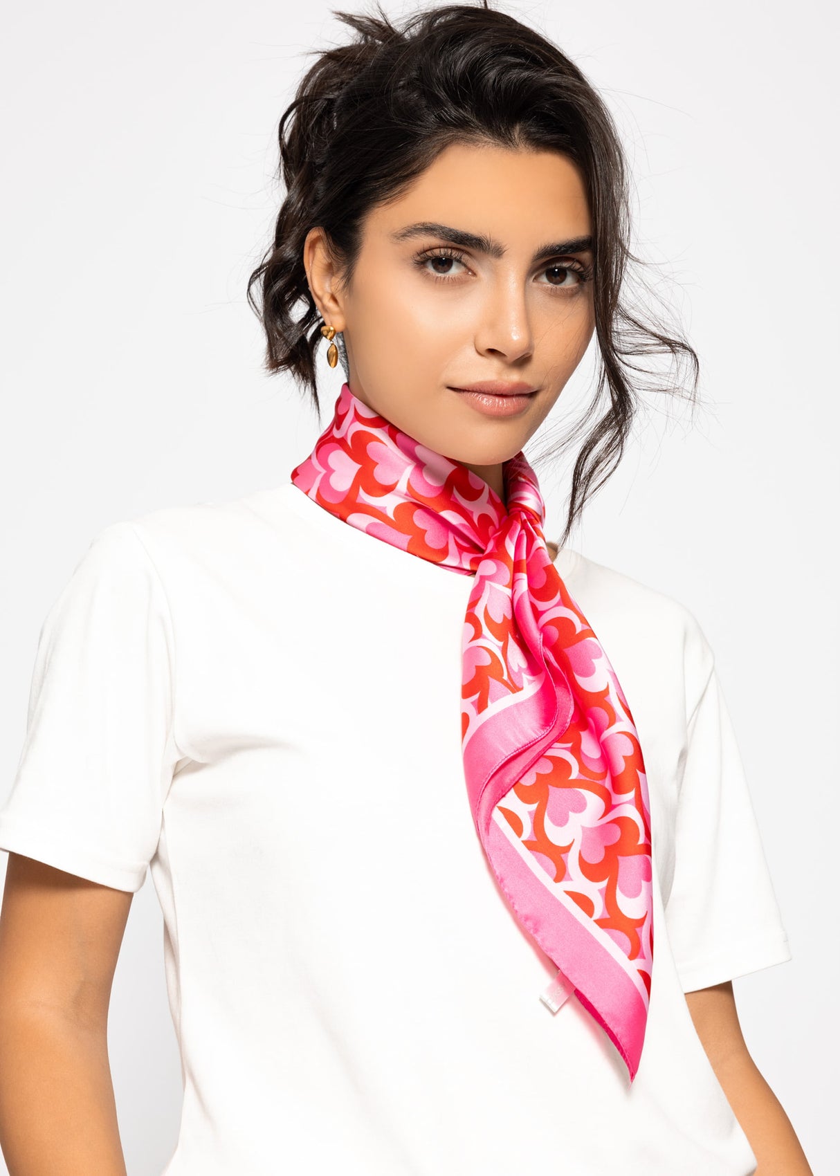 Scarf with heart print - pink