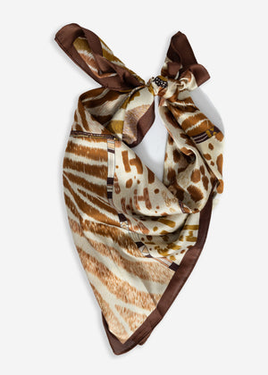 Neck towel with different animal prints - brown