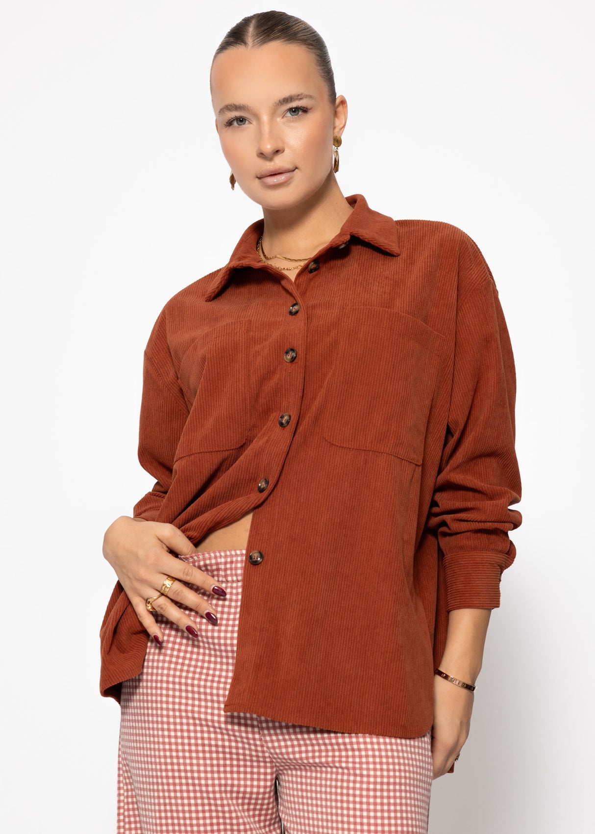 Corduroy shirt jacket - rust red
