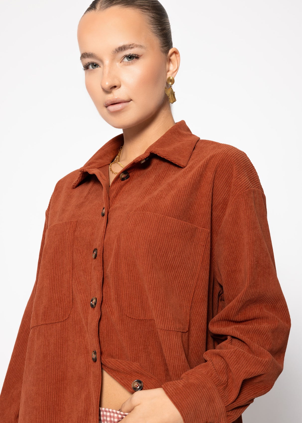 Corduroy shirt jacket - rust red