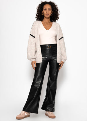 High-Rise Flared Thermo Kunstleder Leggings mit breitem Bund - schwarz