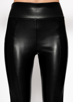 High-Rise Thermo Kunstleder Leggings mit Nähten - schwarz