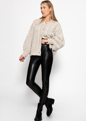 High-Rise Thermo Kunstleder Leggings mit Nähten - schwarz