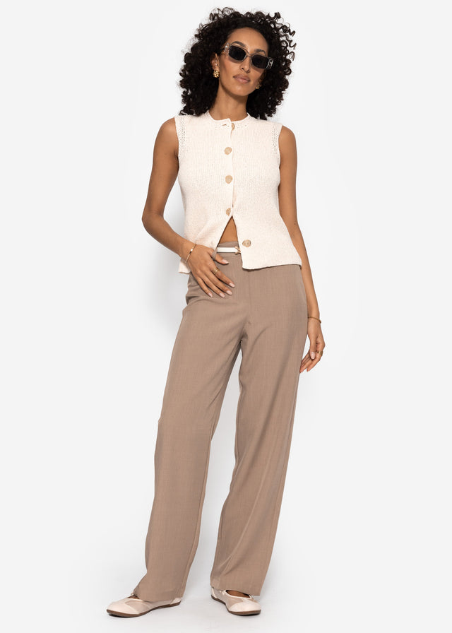 High-waisted straight-leg trousers - dark beige