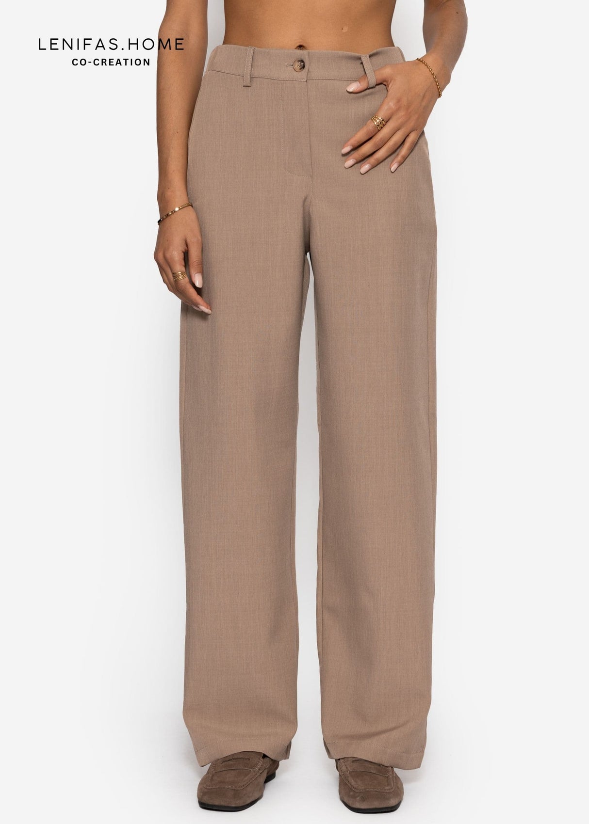 High Waist Hose mit geradem Bein - dunkelbeige