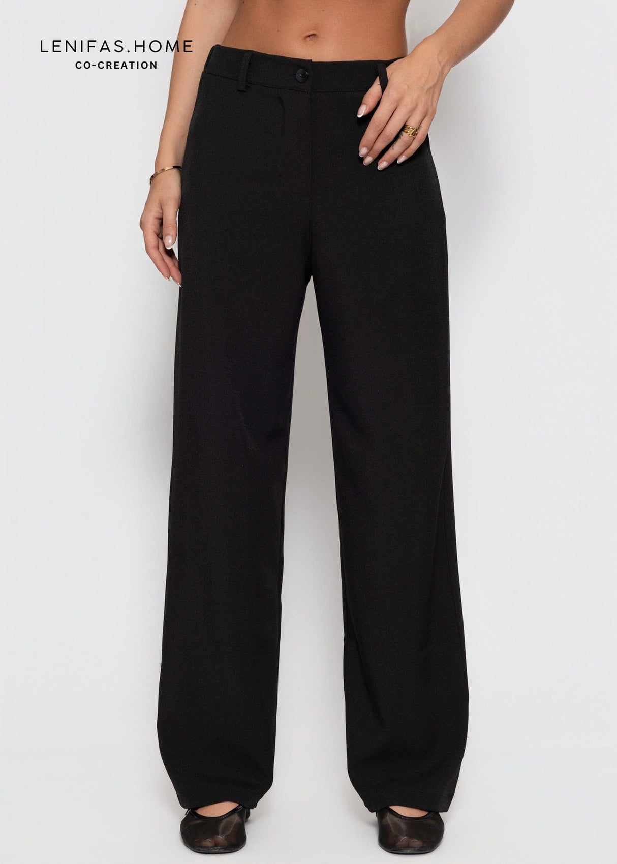 High Waist Hose mit geradem Bein - schwarz