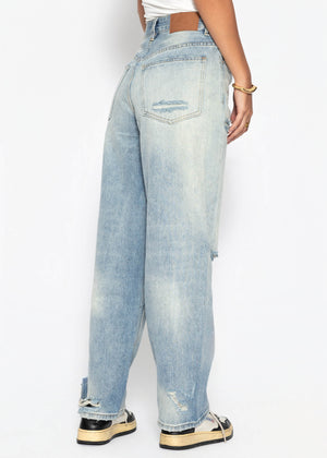 High Waist Jeans im Destroyed-Look - blau