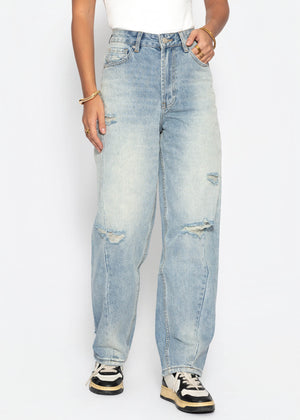 High Waist Jeans im Destroyed-Look - blau