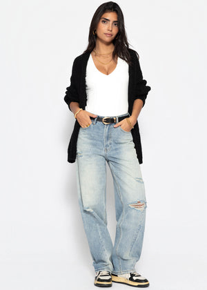 High Waist Jeans im Destroyed-Look - blau