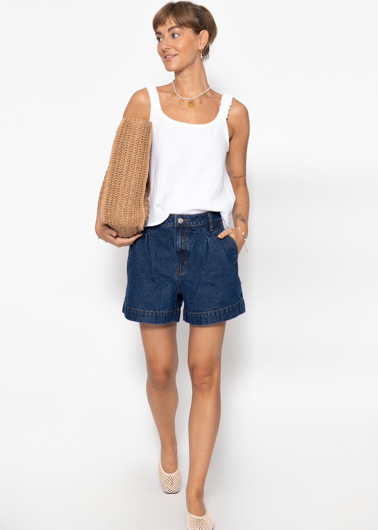 High waist jeans shorts - dark blue