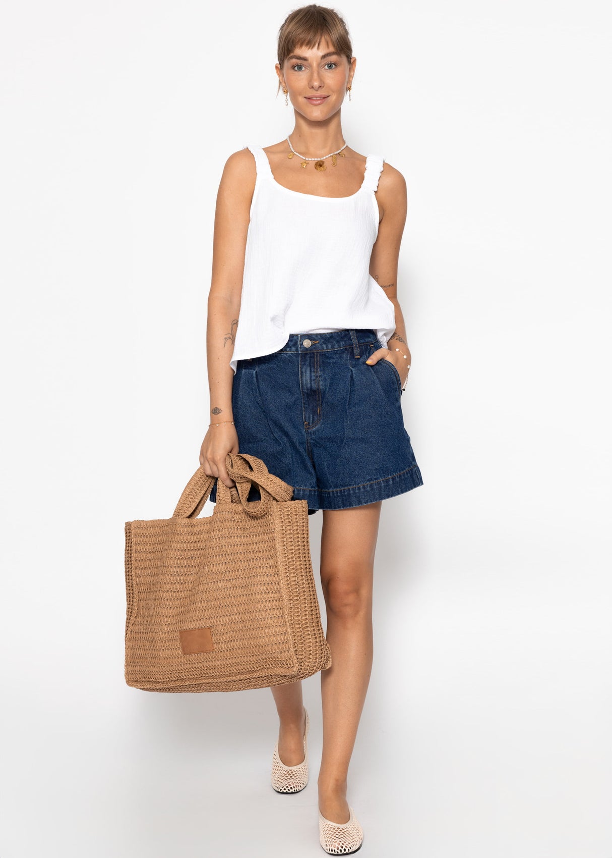 High waist jeans shorts - dark blue