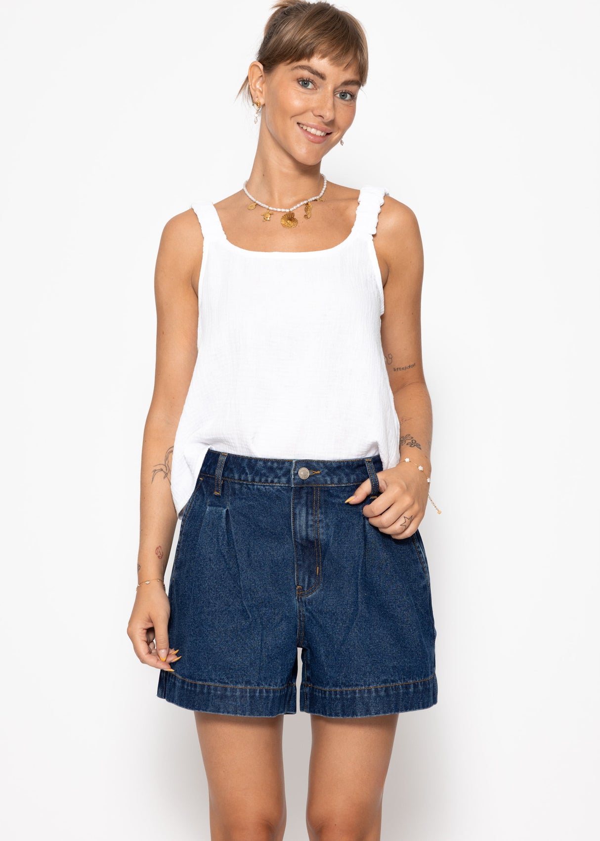 High waist jeans shorts - dark blue