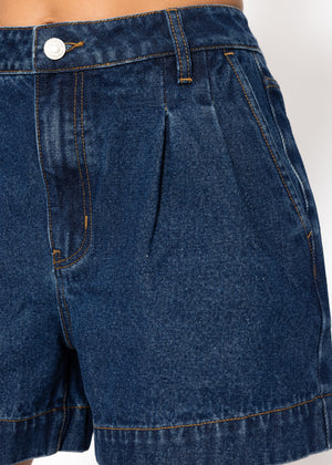 High waist jeans shorts - dark blue