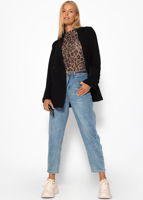 High Waist Karotten-Jeans - blau