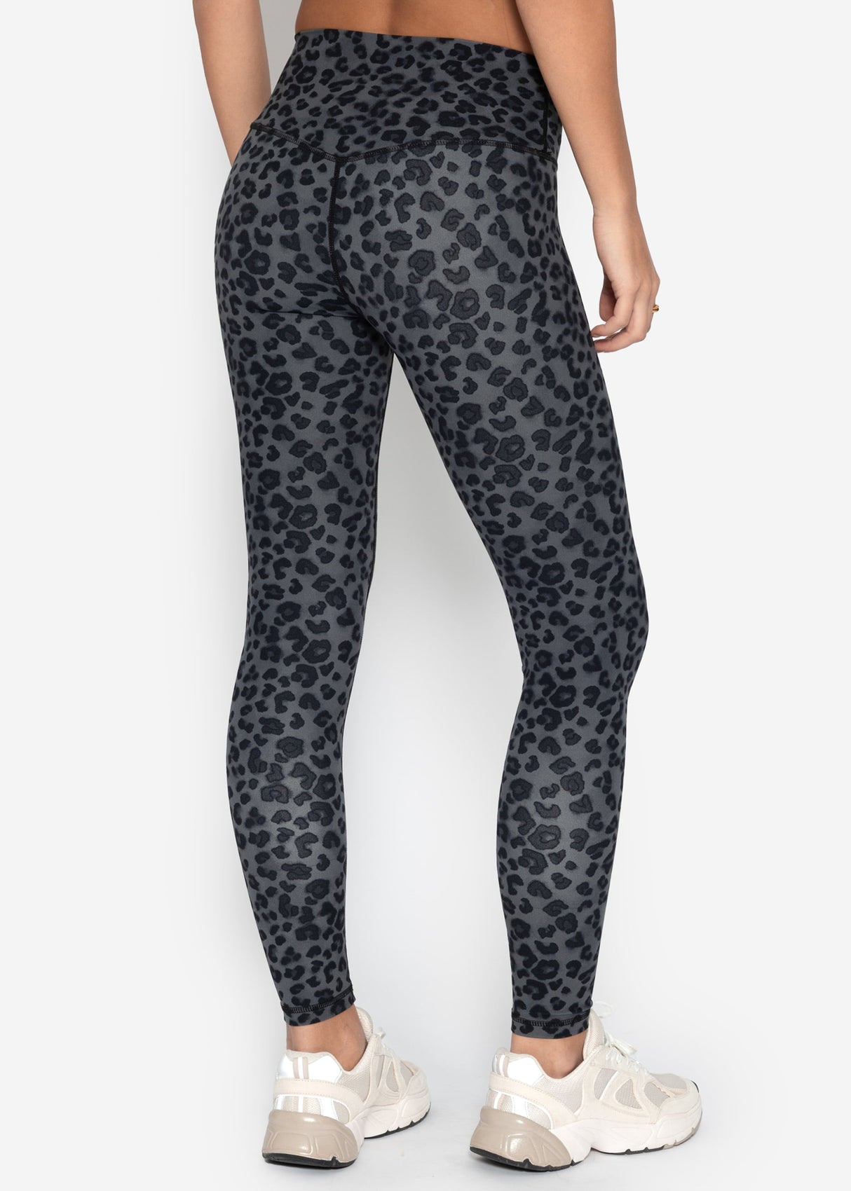 High Waist Sportleggings mit Leo-Print - grau