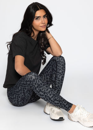 High Waist Sportleggings mit Leo-Print - grau