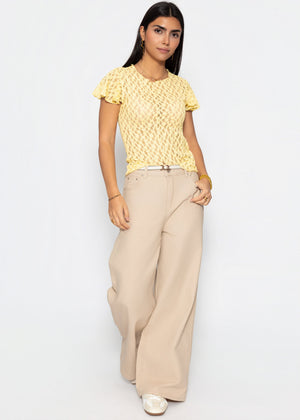 Highwaist Baumwoll-Hose mit weitem Bein - beige
