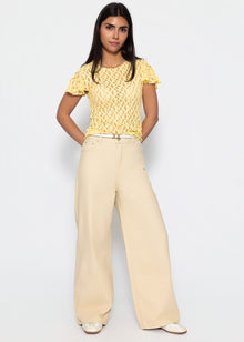 Highwaist Baumwoll-Hose mit weitem Bein - beige