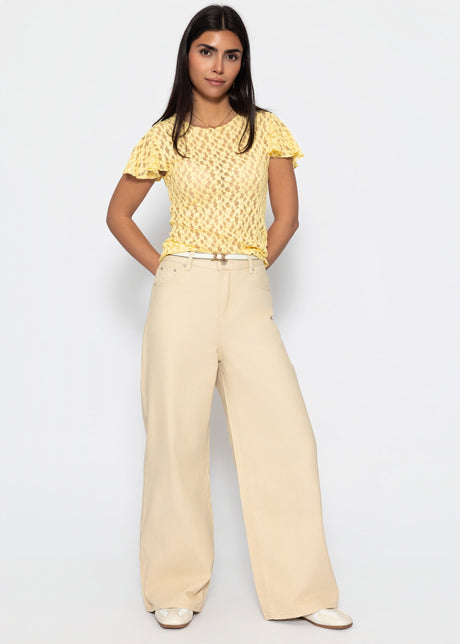 Highwaist Baumwoll-Hose mit weitem Bein - beige by SASSYCLASSY